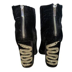 Black Velvet Ankle Boots Rhinestone Snake Design Sexy Glam Size 10 Punk Rock Y2K